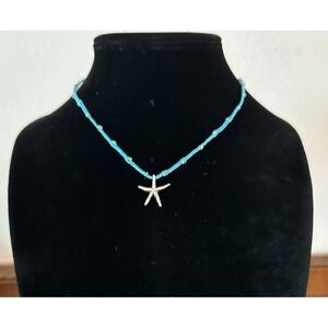 Cute Bohemian Teal Beaded Starfish Necklace Ocean Beach Vacation Gift